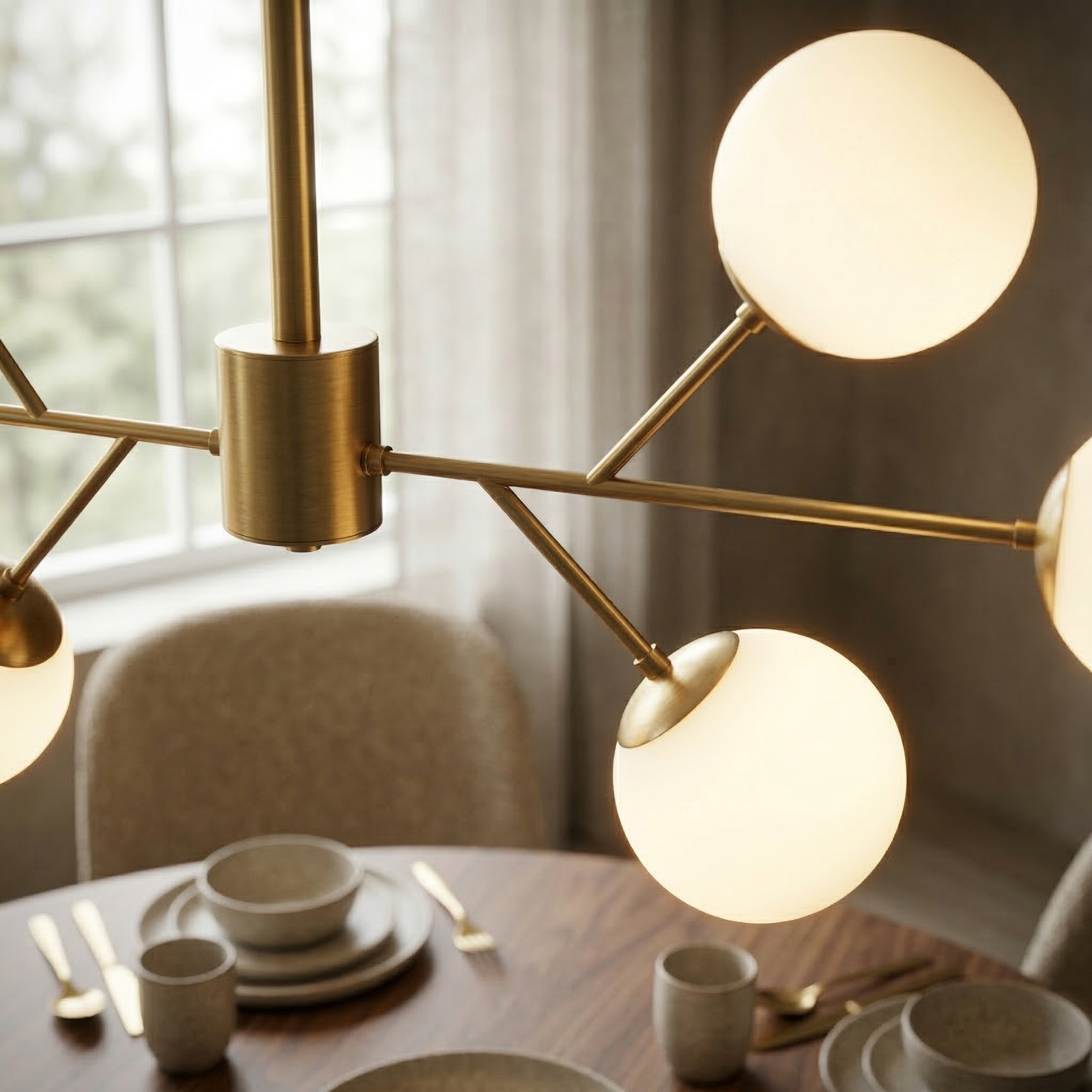 Luxus Esstischlampe Amy Gold – 115cm Spannweite Messing & Glas-Kelche