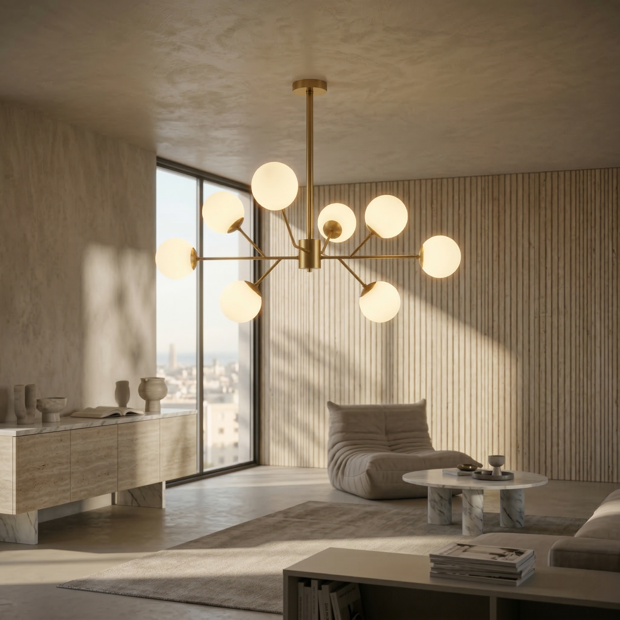 Luxus Esstischlampe Amy Gold – 115cm Spannweite Messing & Glas-Kelche