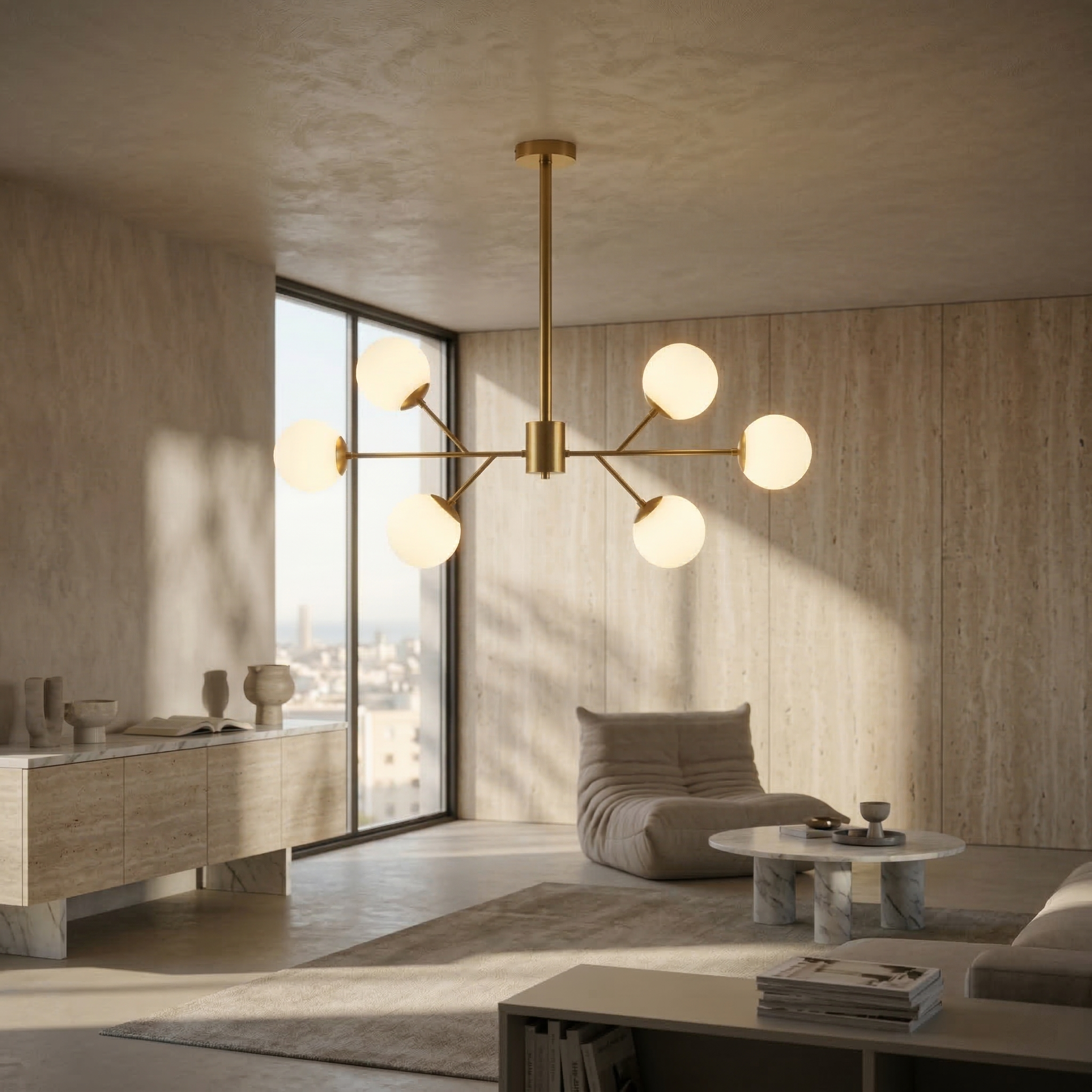 Luxus Esstischlampe Amy Gold – 115cm Spannweite Messing & Glas-Kelche