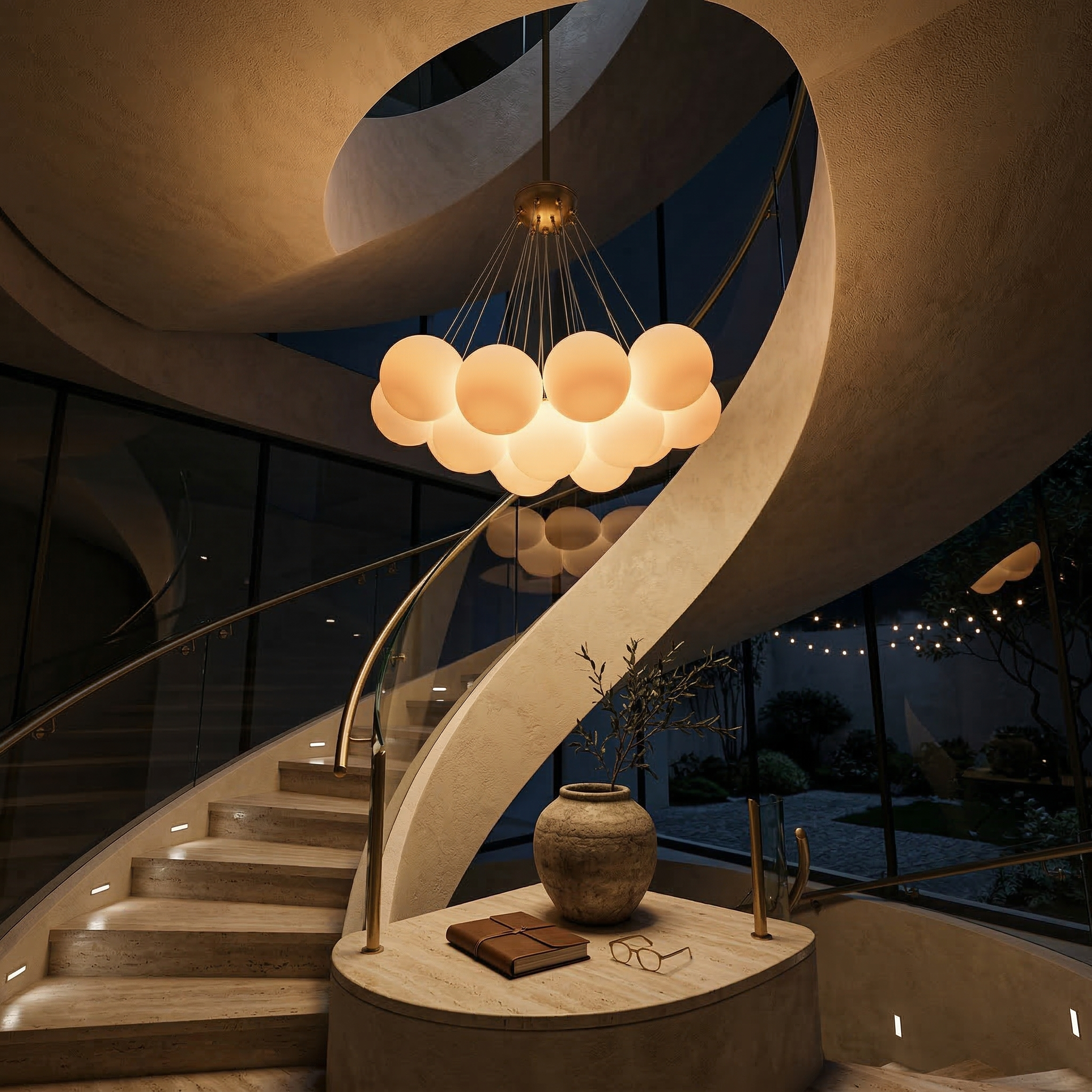 Emily Modern White Glass Chandelier - Gold Satin Brass Pendant Light - E27
