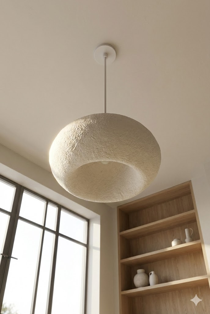 Designer Pendellampe Haku Beige – Organische Form 40cm Esstischlampe