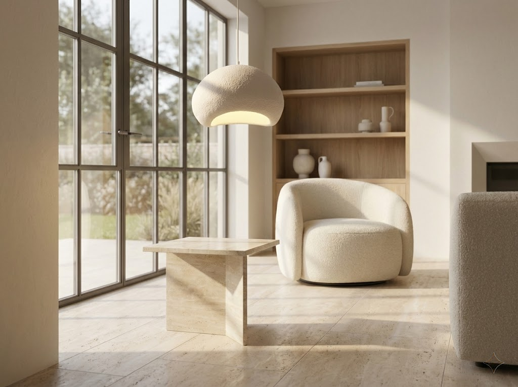Designer Pendellampe Haku Beige – Organische Form 40cm Esstischlampe