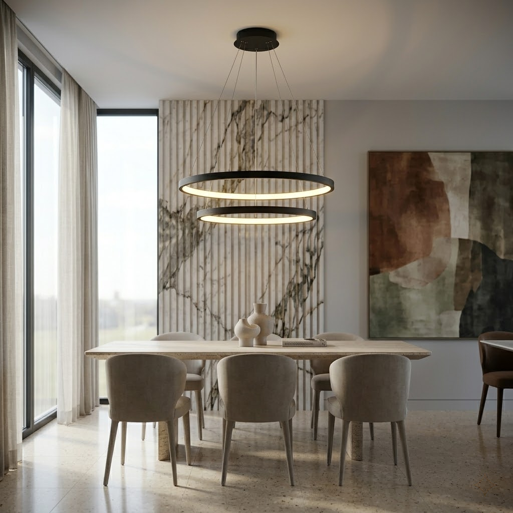 2-Ring LED-Pendelleuchte Schwarz Matt – Dimmbar & Höhenverstellbar