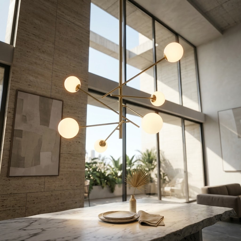 Diana Designer Chandelier | Golden Sputnik Light with Frosted Glass | Ø72cm Modern