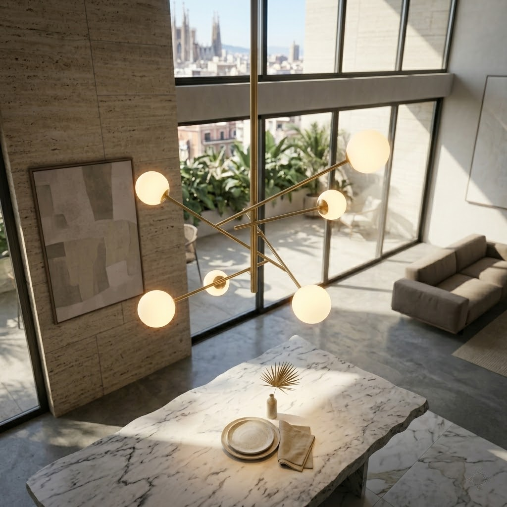 Diana Designer Chandelier | Golden Sputnik Light with Frosted Glass | Ø72cm Modern