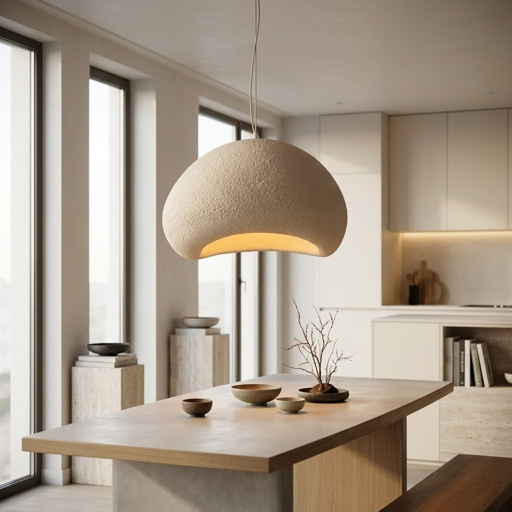 Designer Pendellampe Haku Beige – Organische Form 60cm Esstischleuchte