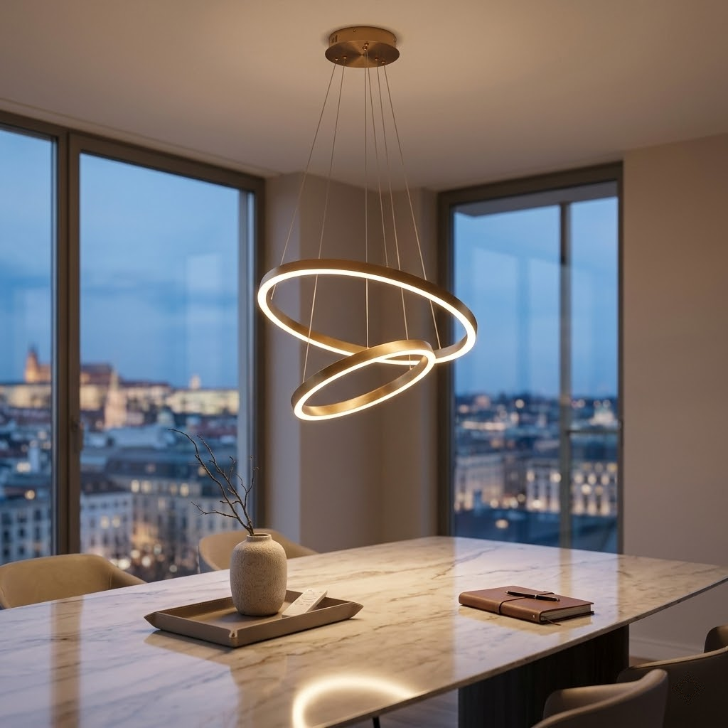 Neo Moderne LED-Ringlampe Kupfer Gold 2-Ringe Dimmbar inkl. Fernbedienung