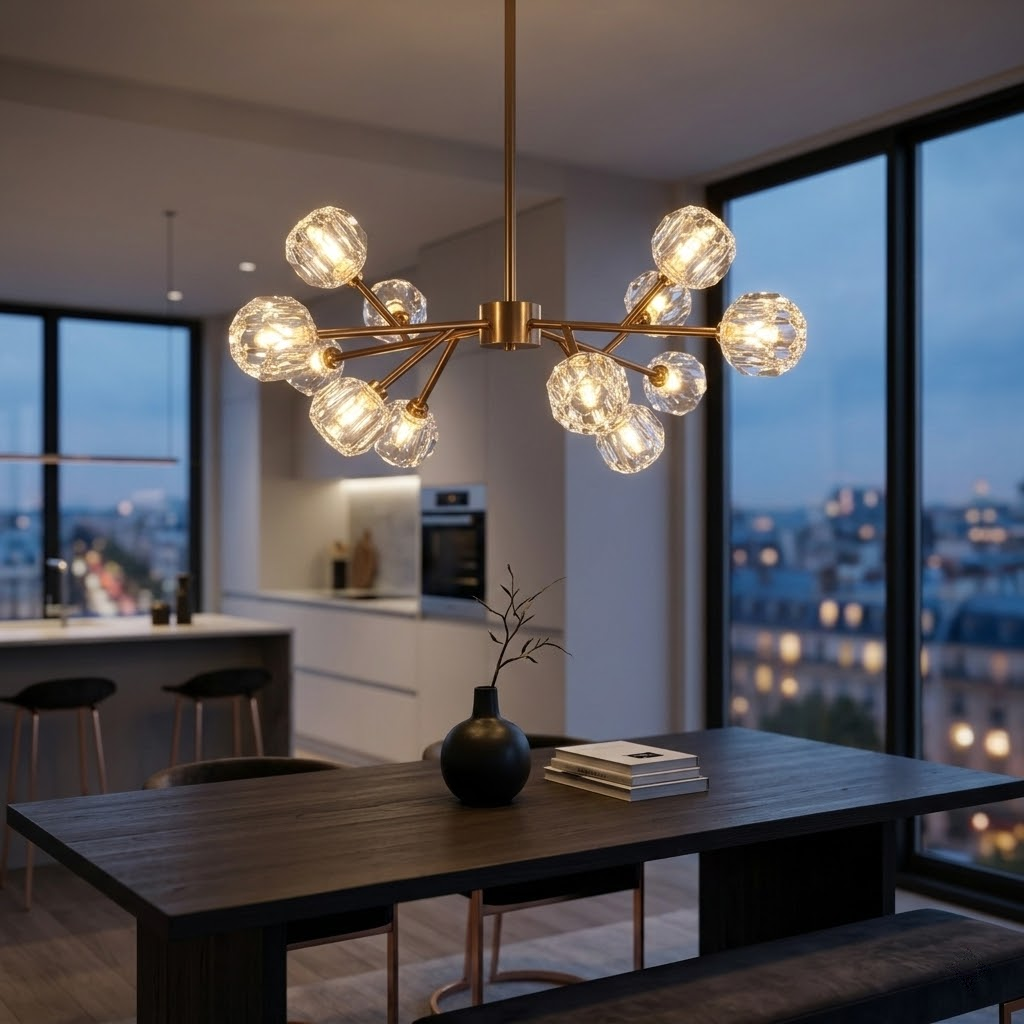 12-Licht Pendelleuchte Rosy Copper Gold – Modernes Glas & Metall – 90x45 cm