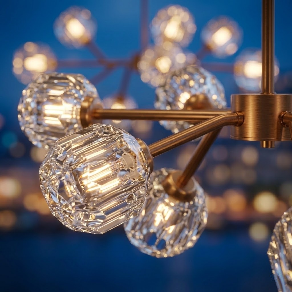 12-Licht Pendelleuchte Rosy Copper Gold – Modernes Glas & Metall – 90x45 cm