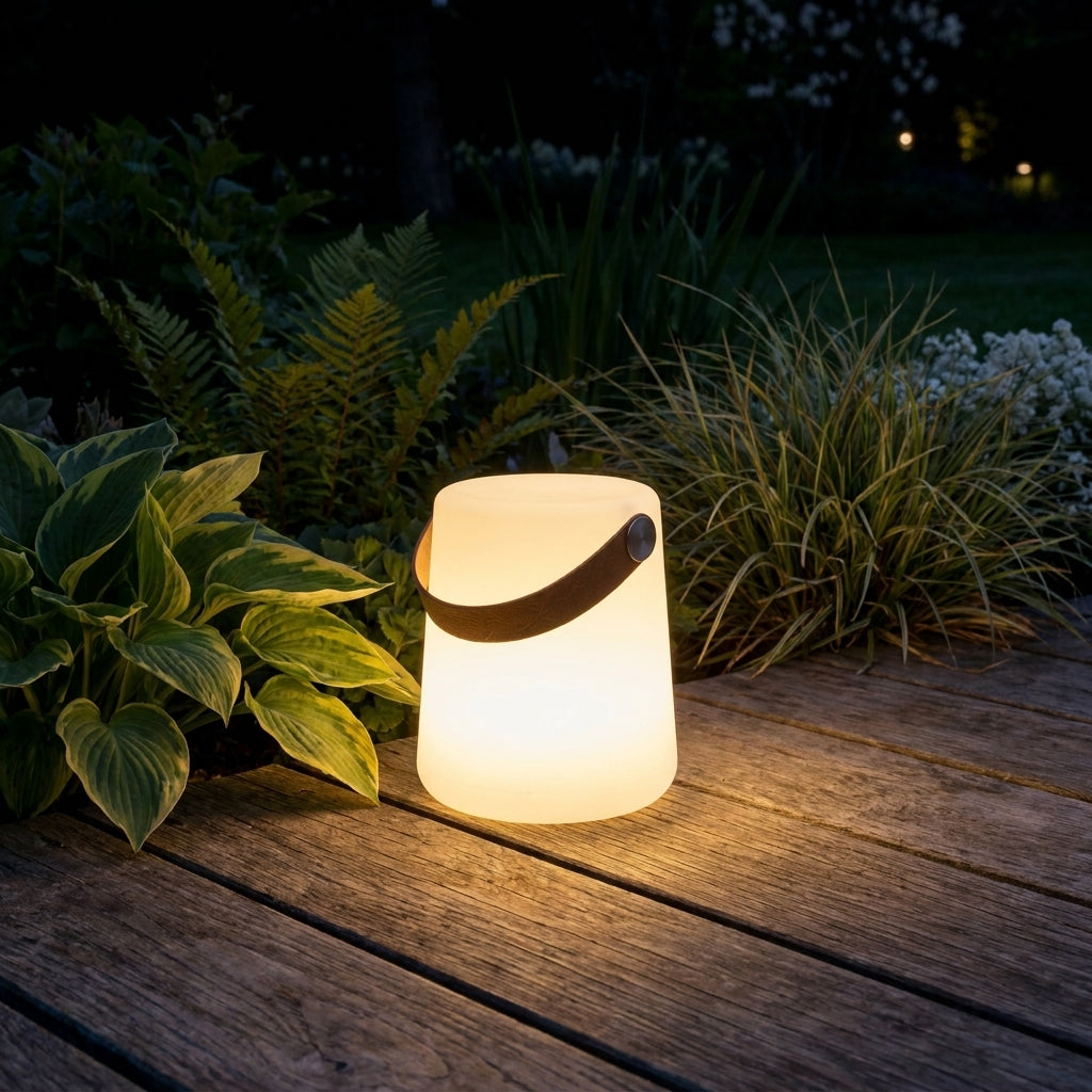 House Nordic LED-Akkuleuchte tragbar, weiß, IP44, mit Tragegurt, kabellos, für innen & außen