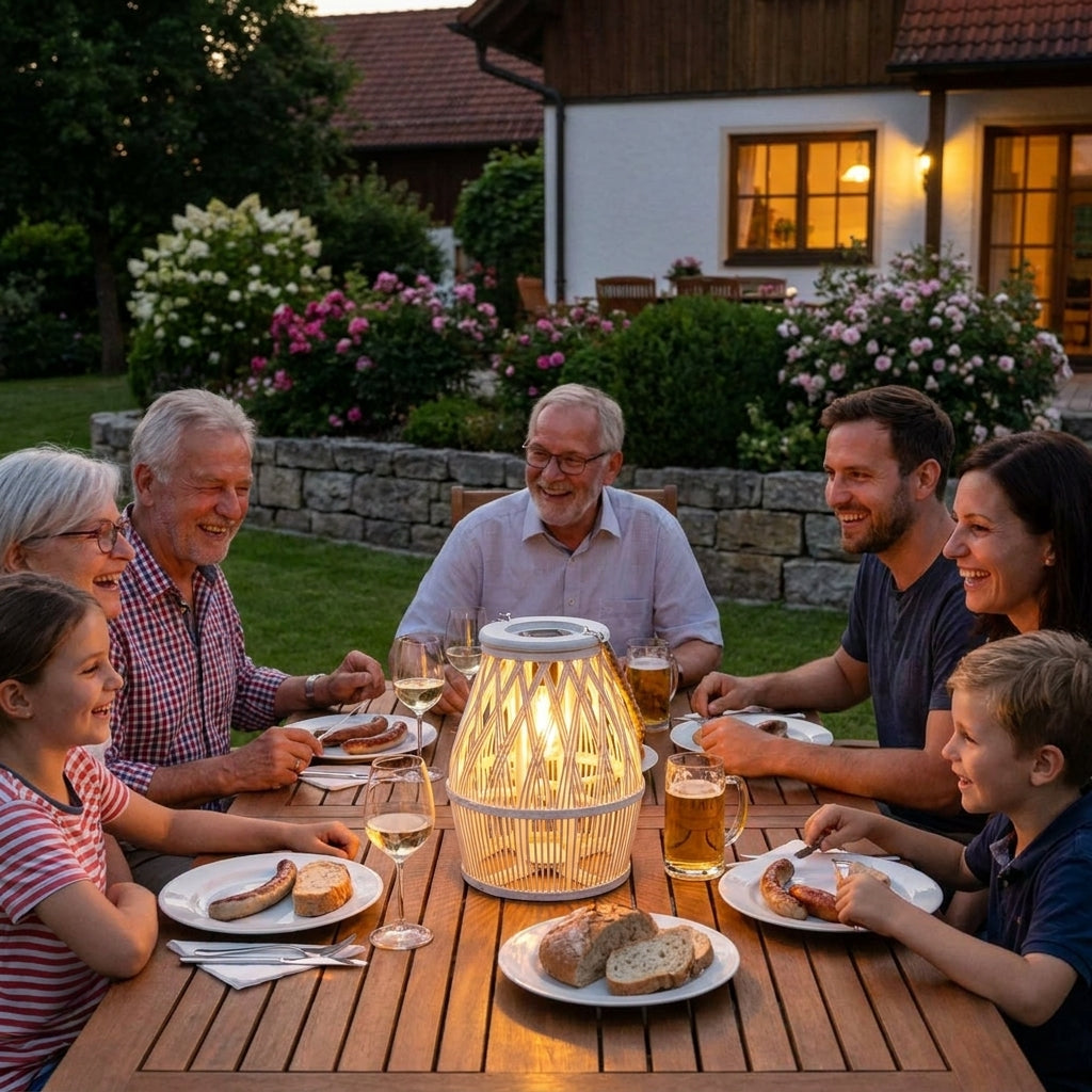 Näve Deko-Laterne Rattan weiß, mit LED, stehend & hängend, Naturlook, Stimmungslicht