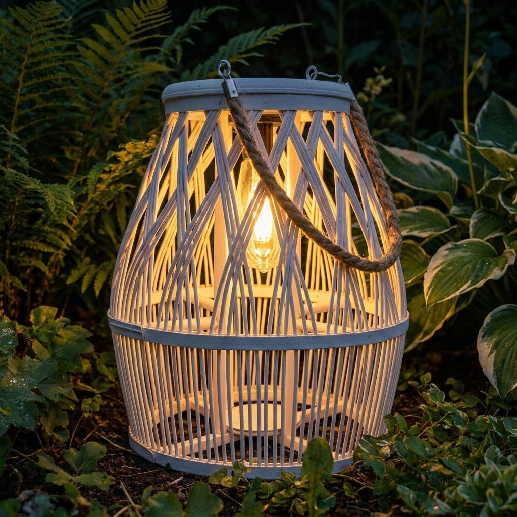 Näve Deko-Laterne Rattan weiß, mit LED, stehend & hängend, Naturlook, Stimmungslicht