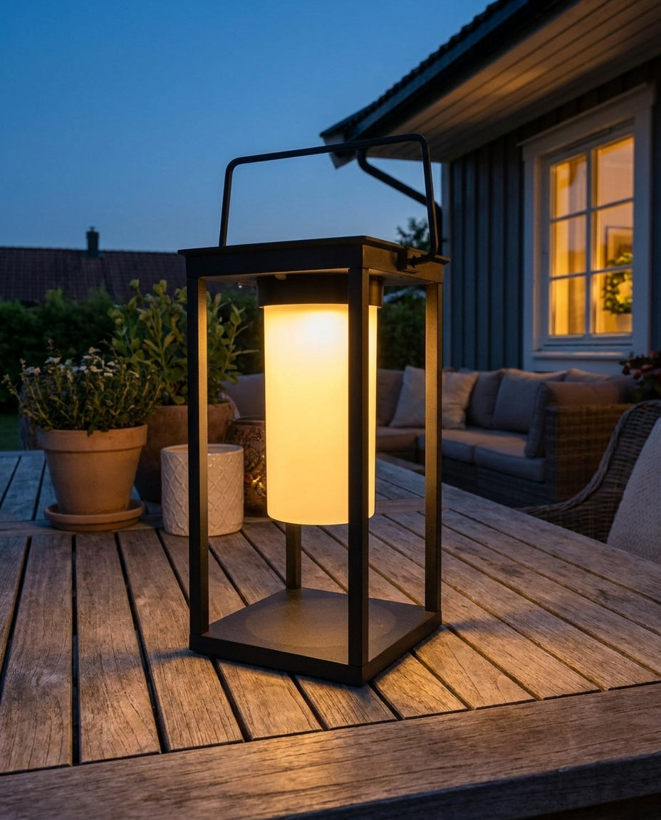 Näve LED-Campingleuchte Akku, USB- & Solar-Ladung, 2 Helligkeitsstufen, 8–12 h Laufzeit, schwarz