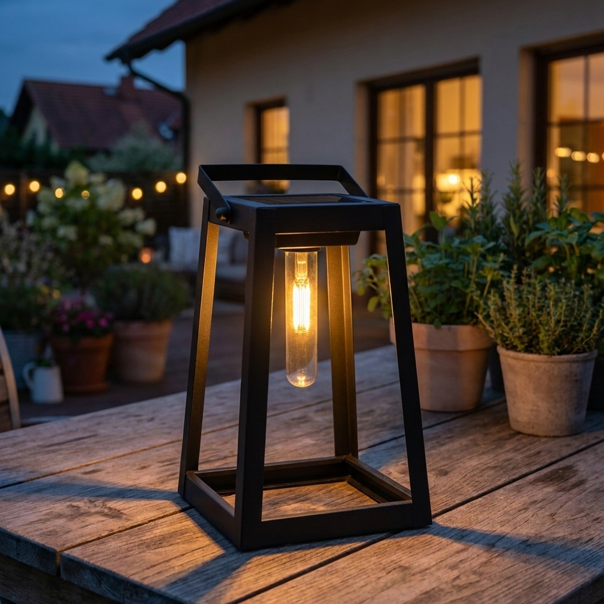 Näve LED-Solarleuchte Deko mattschwarz, Dämmerungssensor, automatisch, kabellos, für Garten & Terrasse