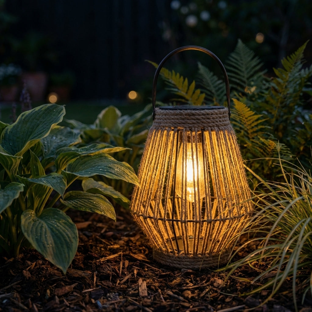 Näve LED-Solarleuchte Jute natur, mit Henkel, kabellos, für Garten & Terrasse, Solarlaterne