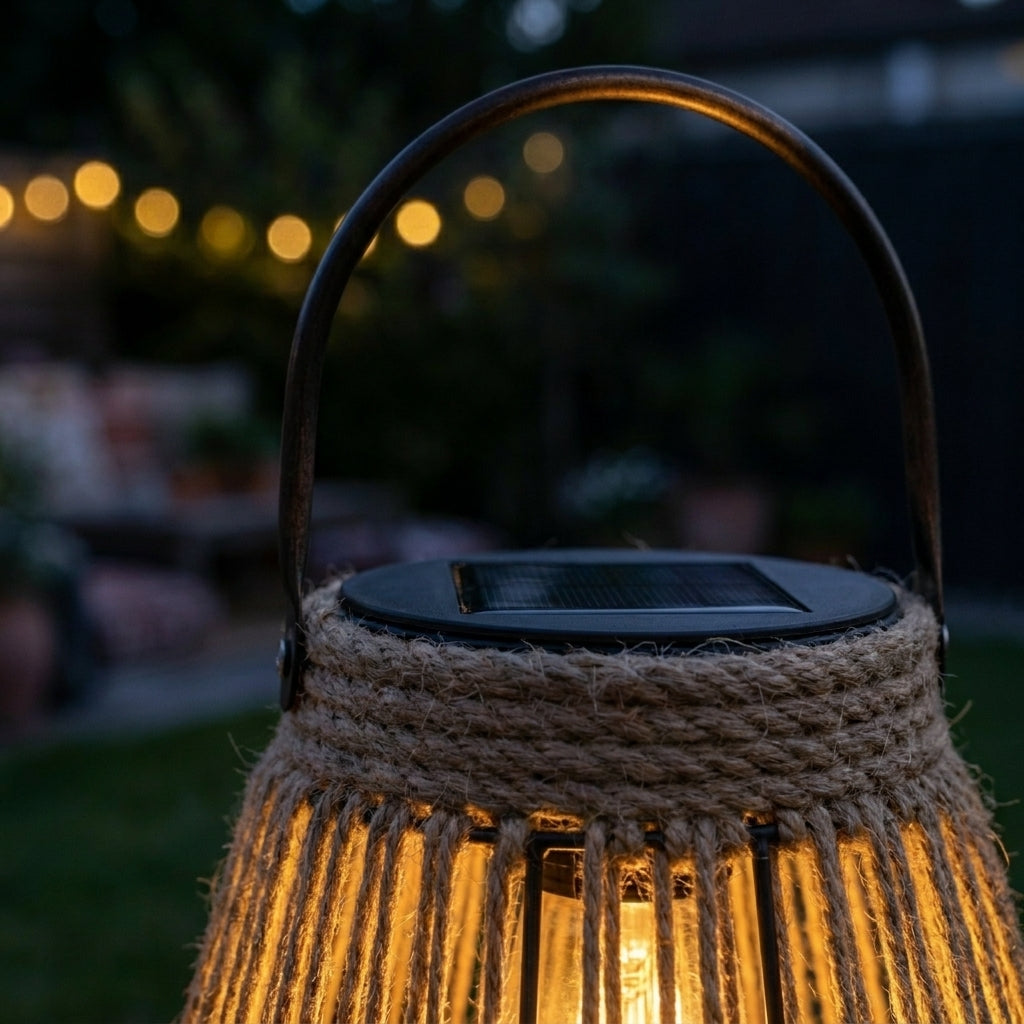 Näve LED-Solarleuchte Jute natur, mit Henkel, kabellos, für Garten & Terrasse, Solarlaterne