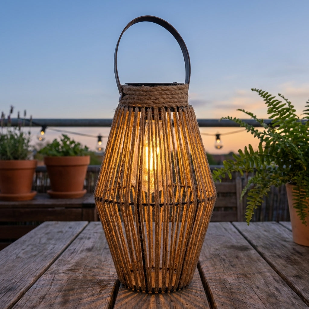 Näve LED-Solarleuchte Jute natur, mit Henkel, kabellos, für Garten & Terrasse, Solarlaterne