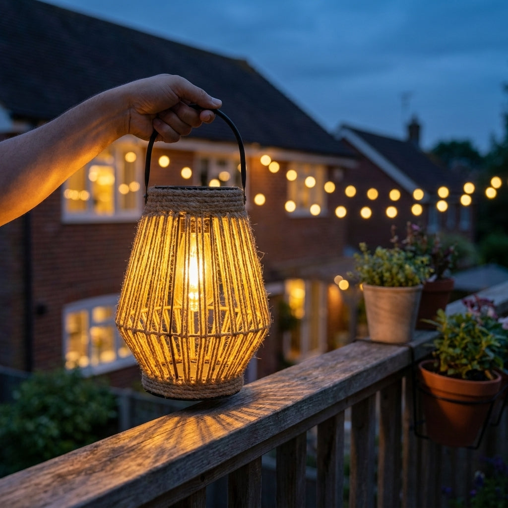 Näve LED-Solarleuchte Jute natur, mit Henkel, kabellos, für Garten & Terrasse, Solarlaterne
