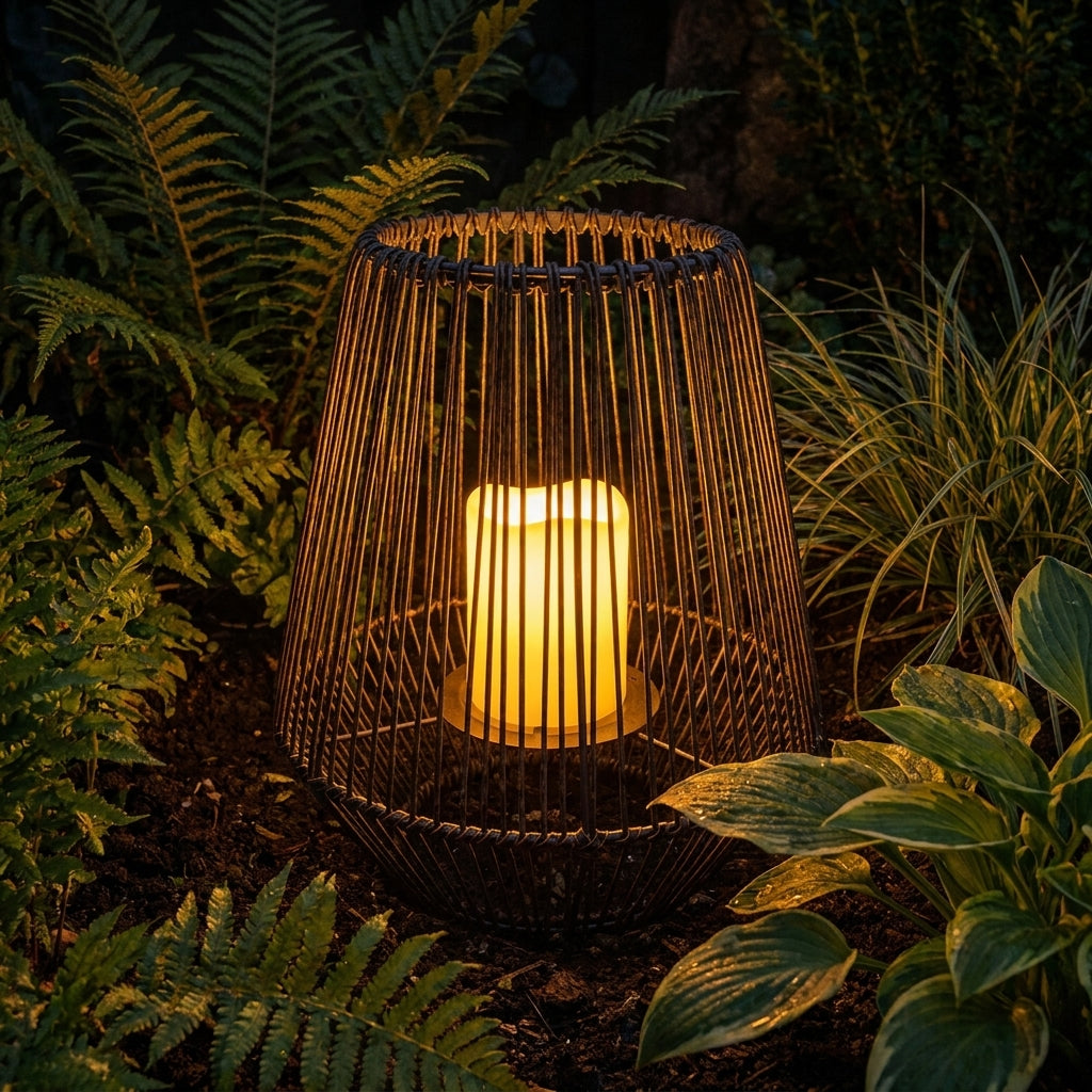 Näve LED-Solarleuchte warmweiß, Flammeneffekt, kabellos, braun, für Balkon, Terrasse & Garten
