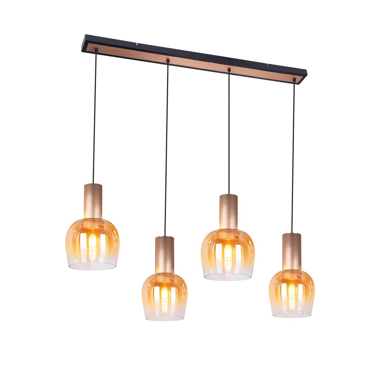 Näve Hängeleuchte Messingoptik, Amber-Glas, Metall, 111 cm, Retro 80er-Jahre Pendelleuchte