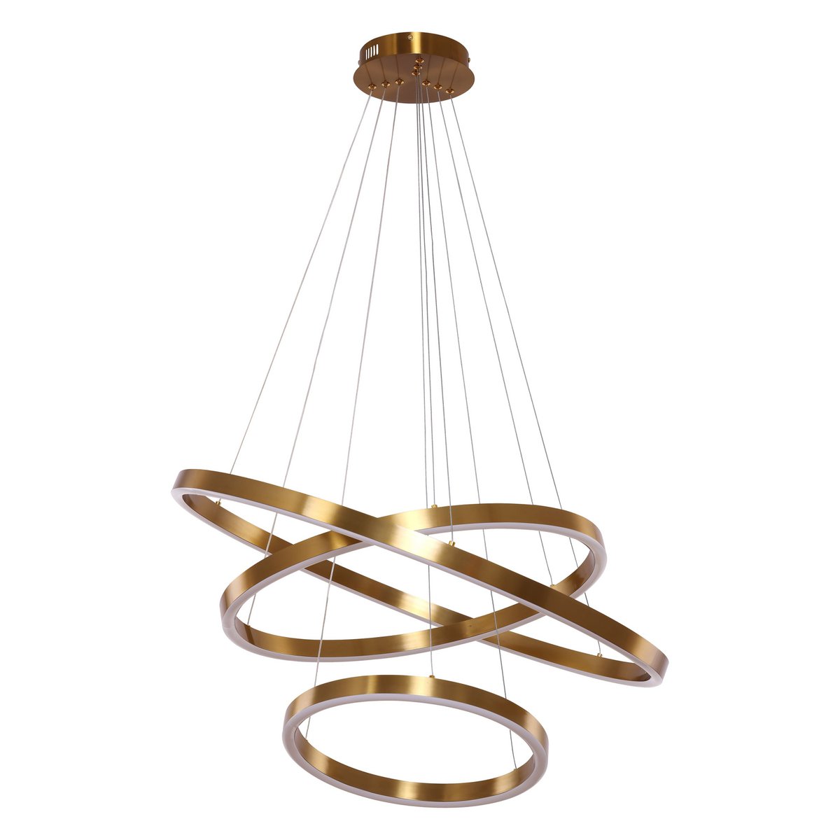 Neo Kupfer Gold 3-Ring LED-Pendelleuchte Ø40+60+80cm Dimmbar – Moderner Kronleuchter