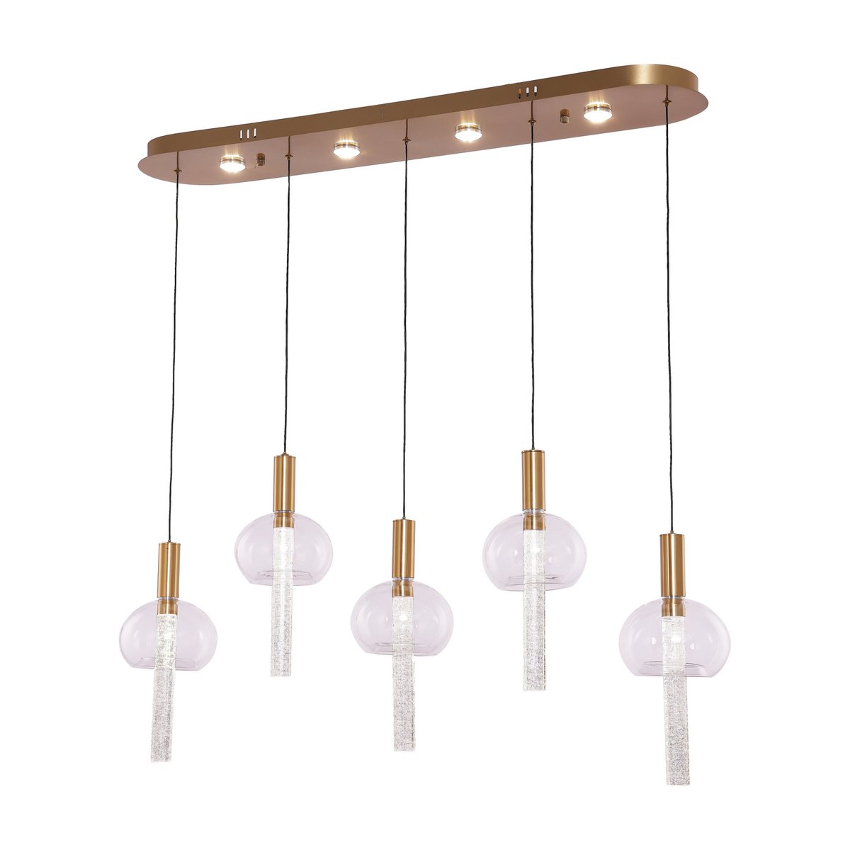 5-flammige LED-Hängelampe Kupfergold – Luftblasen-Glas – 100 cm
