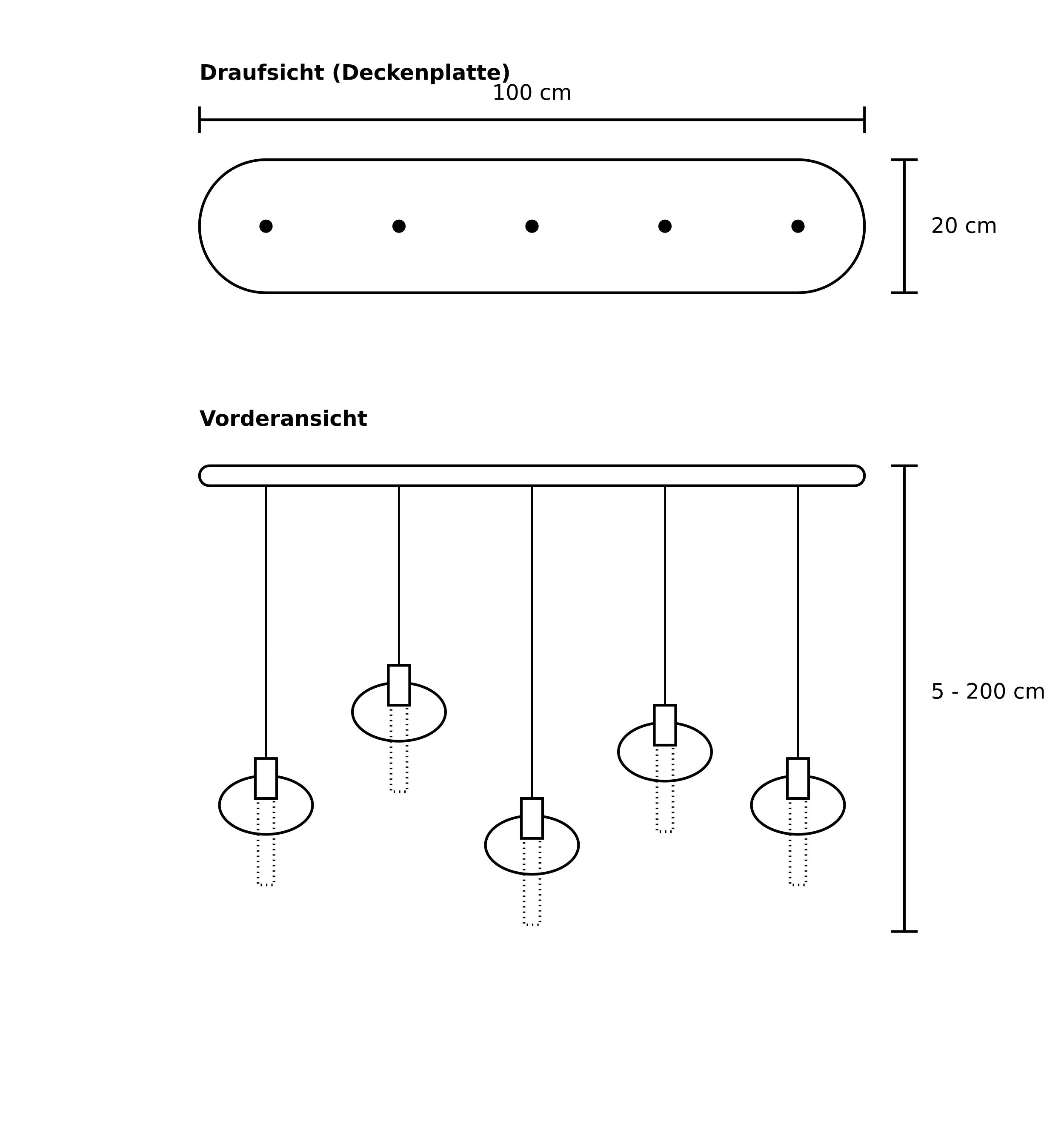5-flammige LED-Hängelampe Kupfergold – Luftblasen-Glas – 100 cm