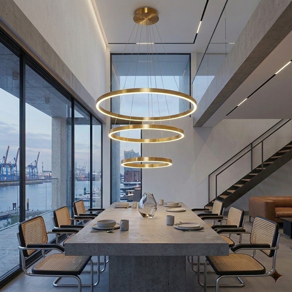 Neo Kupfer Gold 3-Ring LED-Pendelleuchte Ø40+60+80cm Dimmbar – Moderner Kronleuchter