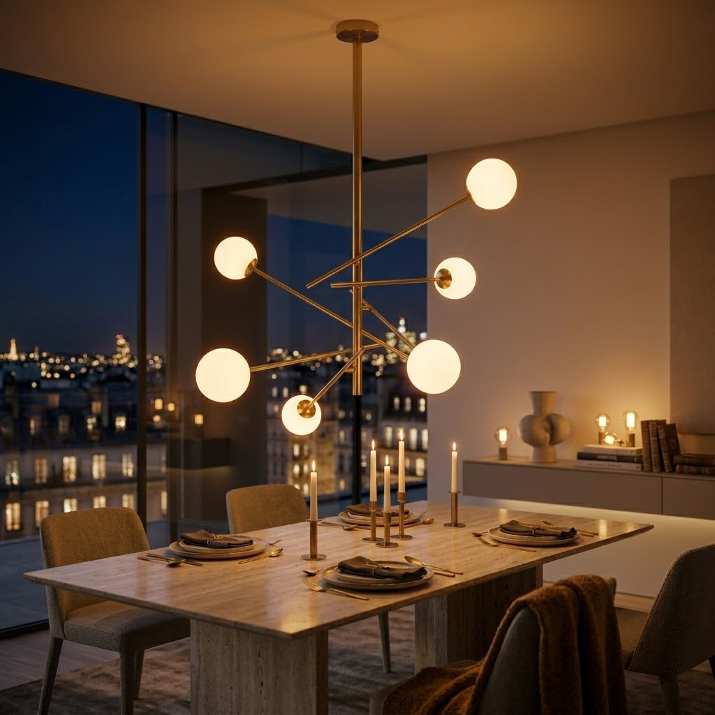 Diana Designer Chandelier | Golden Sputnik Light with Frosted Glass | Ø72cm Modern